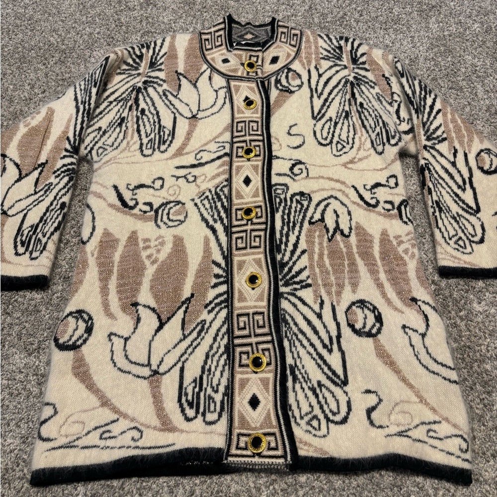 Carducci Cardigan Cream Based Longline Floral Abstract Cardigan size L